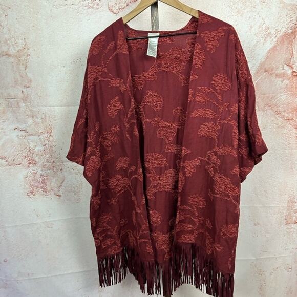 CHICO'S chenille tapestry kimono top size L XL boho fall fringe festival hippie - Picture 2 of 5